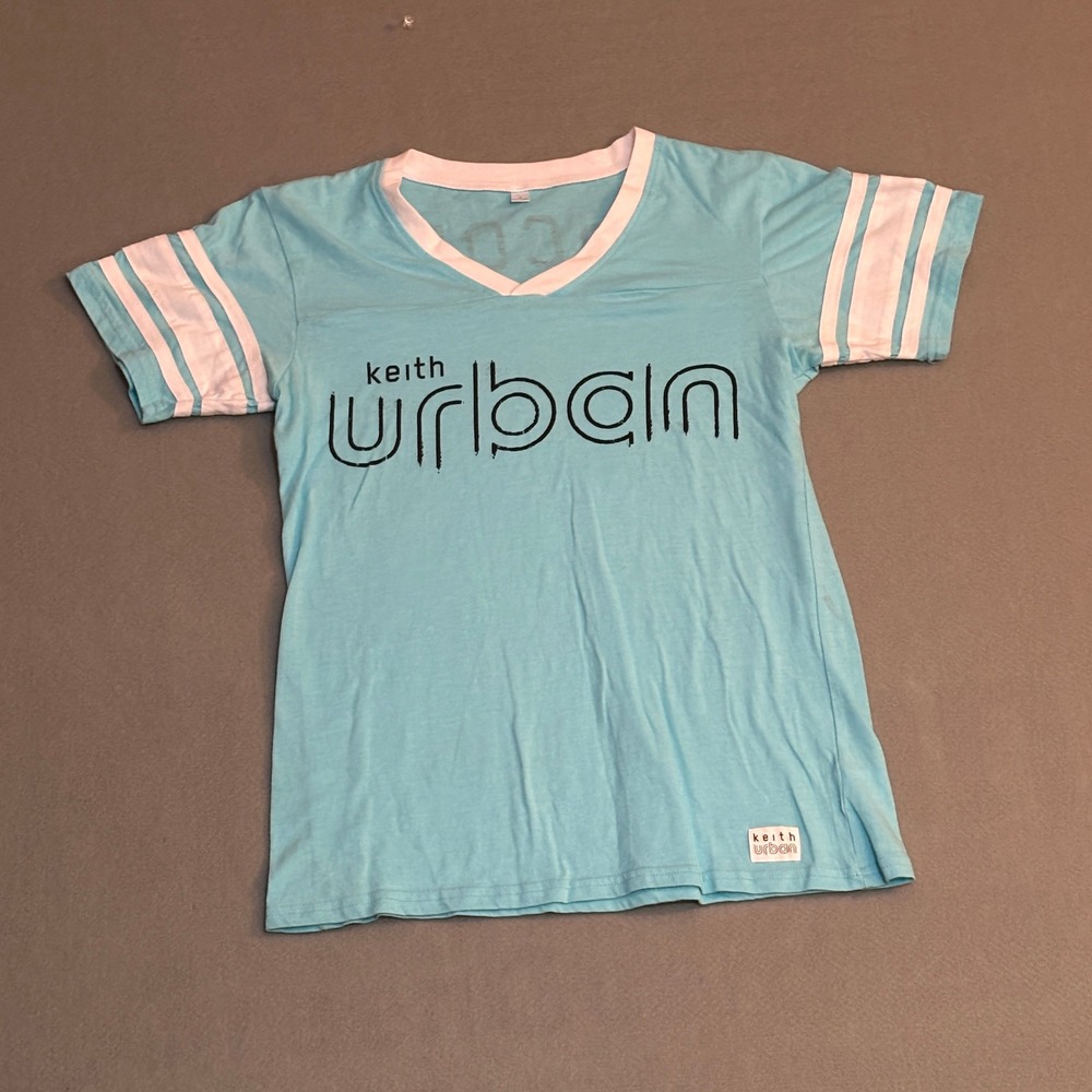 Keith Urban Ripcord World Tour 2016 Concert T-Shirt Aqua Blue V-Neck Womens M‎